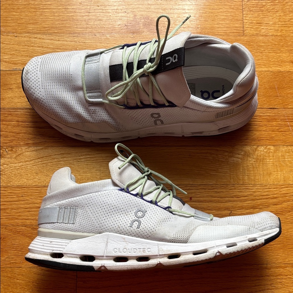 On Running Men's White and Green Sneakers Mens 12.5